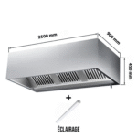 Hotte caisson sans moteur 2500x900x450 mm avec éclairage, filtre et robinet de vidange