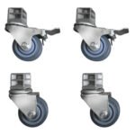 Kit de 4 roulettes professionnel dont 2 avec freins pour table de travail inox